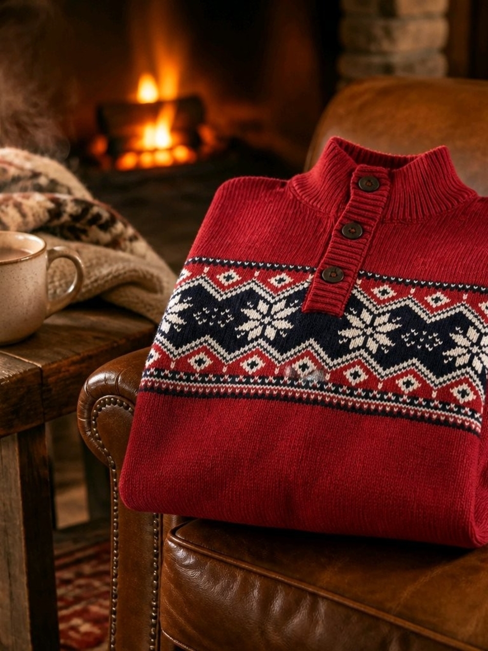 The Children's Place Red Fair Isle Button-Neck Sweater